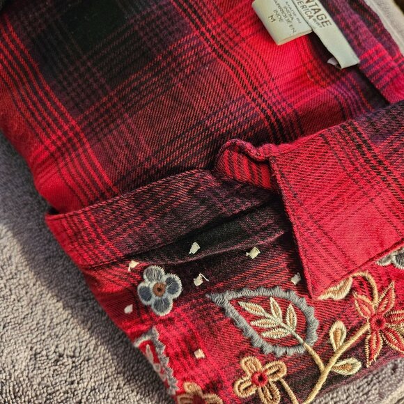 VTG Woman American Blues Red Black Plaid Embroidered Button-Up Long Sleeve Shirt - Picture 5 of 14